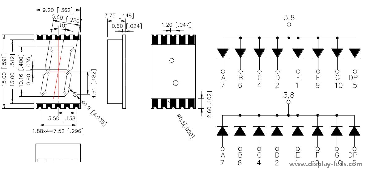 Affichage SMD à 7 segments à un chiffre de 0,4 pouce